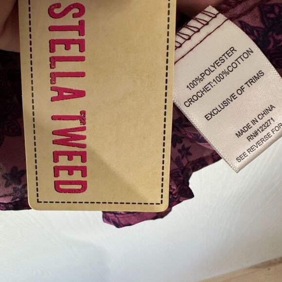 Stella Tweed Sheer Mixed Burgundy Floral Kimono Cover Up Cream Plum Size Medium - Picture 6 of 7